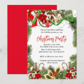 Invitation Couronne de fête de Noël avec Poinsettia  (Devant / Derrière)