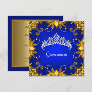 Invitation Couronne de fête de Quinceanera en bleu or blanc