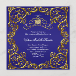 Invitation Couronne de Fête Douce 15 Quinceanera Bleu Marine