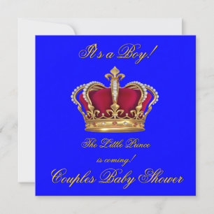 Invitation Couronne de Fête Prénatale pour Garçon Bleu Royal