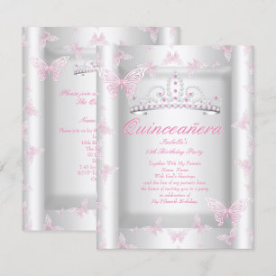 Invitation Couronne de Fête Quinceanera Rose Papillon