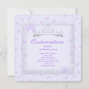 Invitation Couronne de fête Quinceanera Violet Joli Papillons