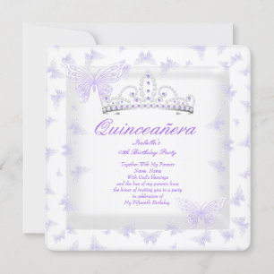 Invitation Couronne de fête Quinceanera Violet Papillon