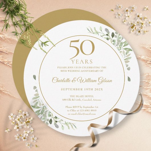 Invitation Couronne de feuillage circulaire pour les 50 ans d