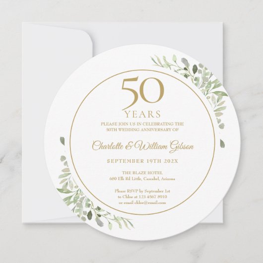 Invitation Couronne de feuillage circulaire pour les 50 ans d (Devant)