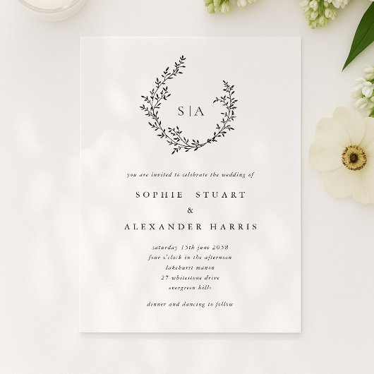 Invitation Couronne de feuillage, Classic élégant