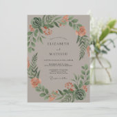 Invitation Couronne de feuillage de pêche pour mariage (Debout devant)