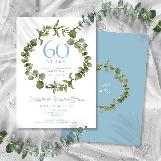 Invitation Couronne de feuillage pour le 60e anniversaire de