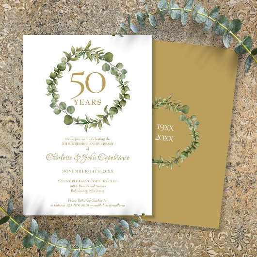 Invitation Couronne de feuillage pour les 50 ans de mariage