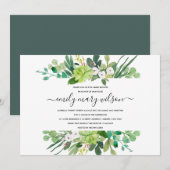 INVITATION COURONNE DE FEUILLAGE SUCCULENT AQUARELLE BABY SHO (Devant / Derrière)