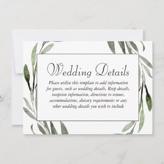 Invitation Couronne de feuilles à l'aquarelle Bordure Mariage (Devant)