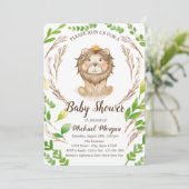 Invitation Couronne de feuilles de bébé lion mignon (Debout devant)