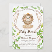 Invitation Couronne de feuilles de bébé lion mignon (Devant)