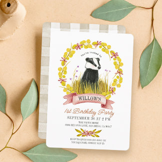 Invitation Couronne de feuilles de blaireau automne 1er anniv