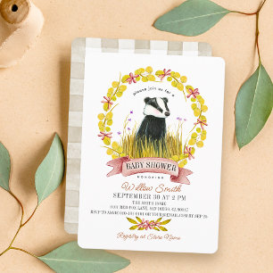 Invitation Couronne de feuilles de blaireau Baby Shower autom