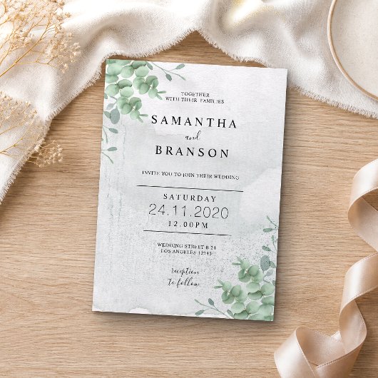 Invitation Couronne de feuilles de verdure botanique simple E