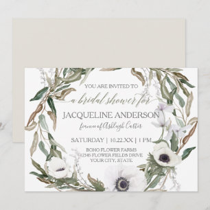 Invitation Couronne de feuilles d'olivier et d'anémones aquar