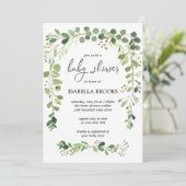 Invitation Couronne de feuilles vertes d'été pour Baby Shower (Debout devant)