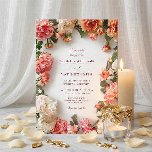 Invitation Couronne de fleurs 3D texturée pour mariage