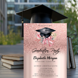 Invitation Couronne de fleurs à paillettes or rose pour cérém