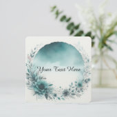 Invitation Couronne de fleurs avec fond aquarelle sarcelle (Debout devant)