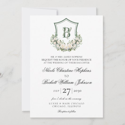 Invitation Couronne de fleurs blanches pour mariage (Devant)