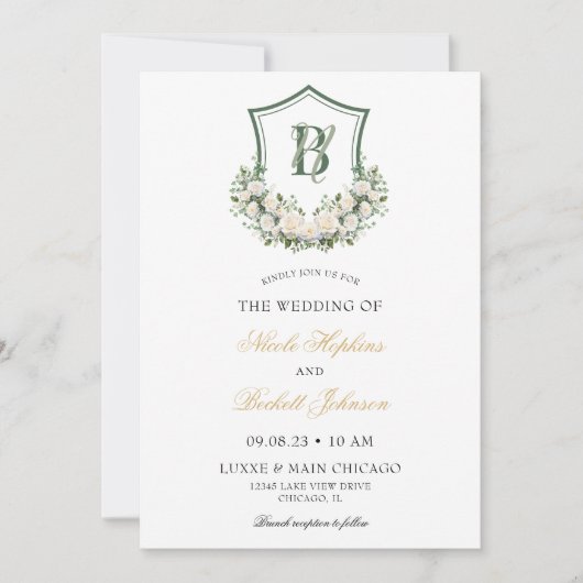 Invitation Couronne de fleurs blanches pour mariage (Devant)