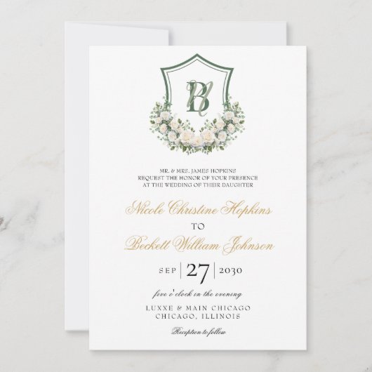 Invitation Couronne de fleurs blanches pour mariage (Devant)