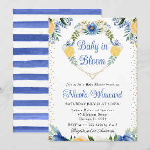 Invitation Couronne de fleurs bleues et jaunes pour Baby Show