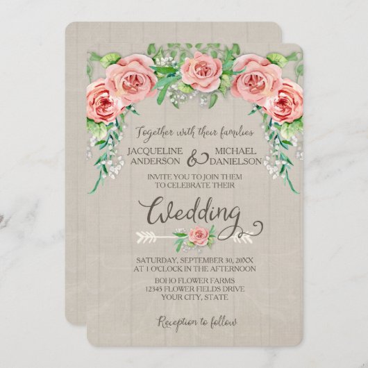 Invitation Couronne de fleurs BOHO Baby's Breath clôture en b (Devant / Derrière)