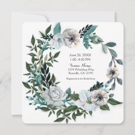 Invitation Couronne de fleurs botaniques florales blanches (Dos)