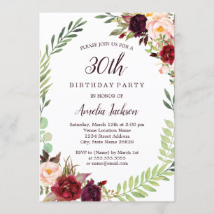 Invitation Couronne de fleurs Bourgogne 30e anniversaire