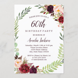 Invitation Couronne de fleurs Bourgogne 60e anniversaire
