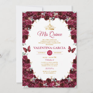 Invitation Couronne de fleurs Burgundy Quinceañera 15 Ans Or