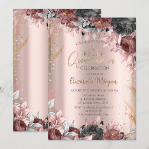 Invitation Couronne de fleurs chic, diamants Quinceañera or r