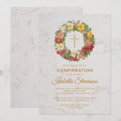 Invitation Couronne de fleurs Croix dorée Marbre de la Confir (Devant / Derrière)