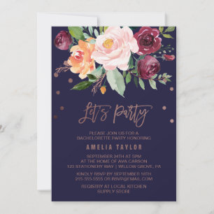 Invitation Couronne de fleurs d'automne rose doré, fond pour