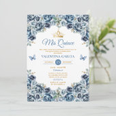 Invitation Couronne de fleurs de Dusty Blue Quinceañera 15 An (Debout devant)