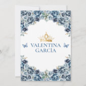 Invitation Couronne de fleurs de Dusty Blue Quinceañera 15 An (Dos)