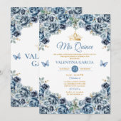 Invitation Couronne de fleurs de Dusty Blue Quinceañera 15 An (Devant / Derrière)