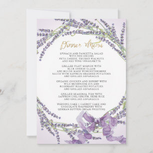 Invitation Couronne de fleurs de lavande Menu de dîner en or