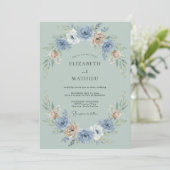 Invitation Couronne de fleurs de mariage Blue Blush (Debout devant)
