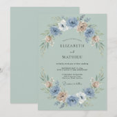 Invitation Couronne de fleurs de mariage Blue Blush (Devant / Derrière)