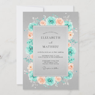 Invitation Couronne de fleurs de mariage corail sarcelle
