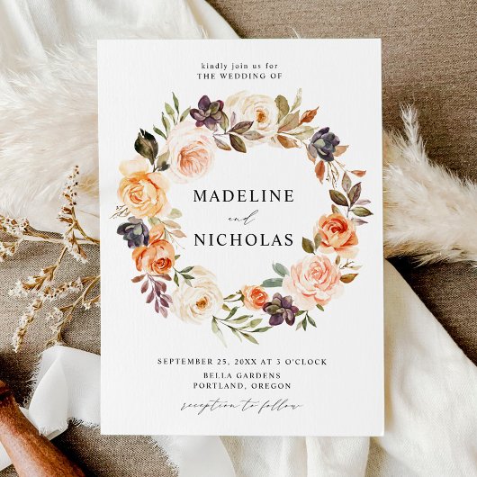 Invitation Couronne de fleurs de mariage rustique à l'aquarel
