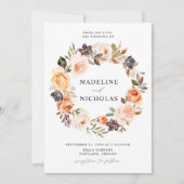 Invitation Couronne de fleurs de mariage rustique à l'aquarel (Devant)