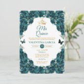 Invitation Couronne de fleurs de Quinceañera 15 Ans vert émer (Debout devant)