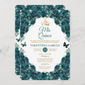 Invitation Couronne de fleurs de Quinceañera 15 Ans vert émer (Devant / Derrière)