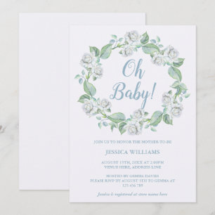 Invitation Couronne de fleurs de roses blanches jolies Baby S