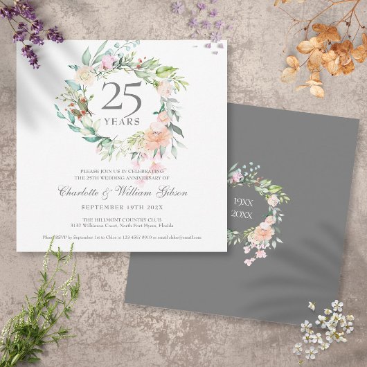 Invitation Couronne de fleurs de roses de 25e anniversaire de